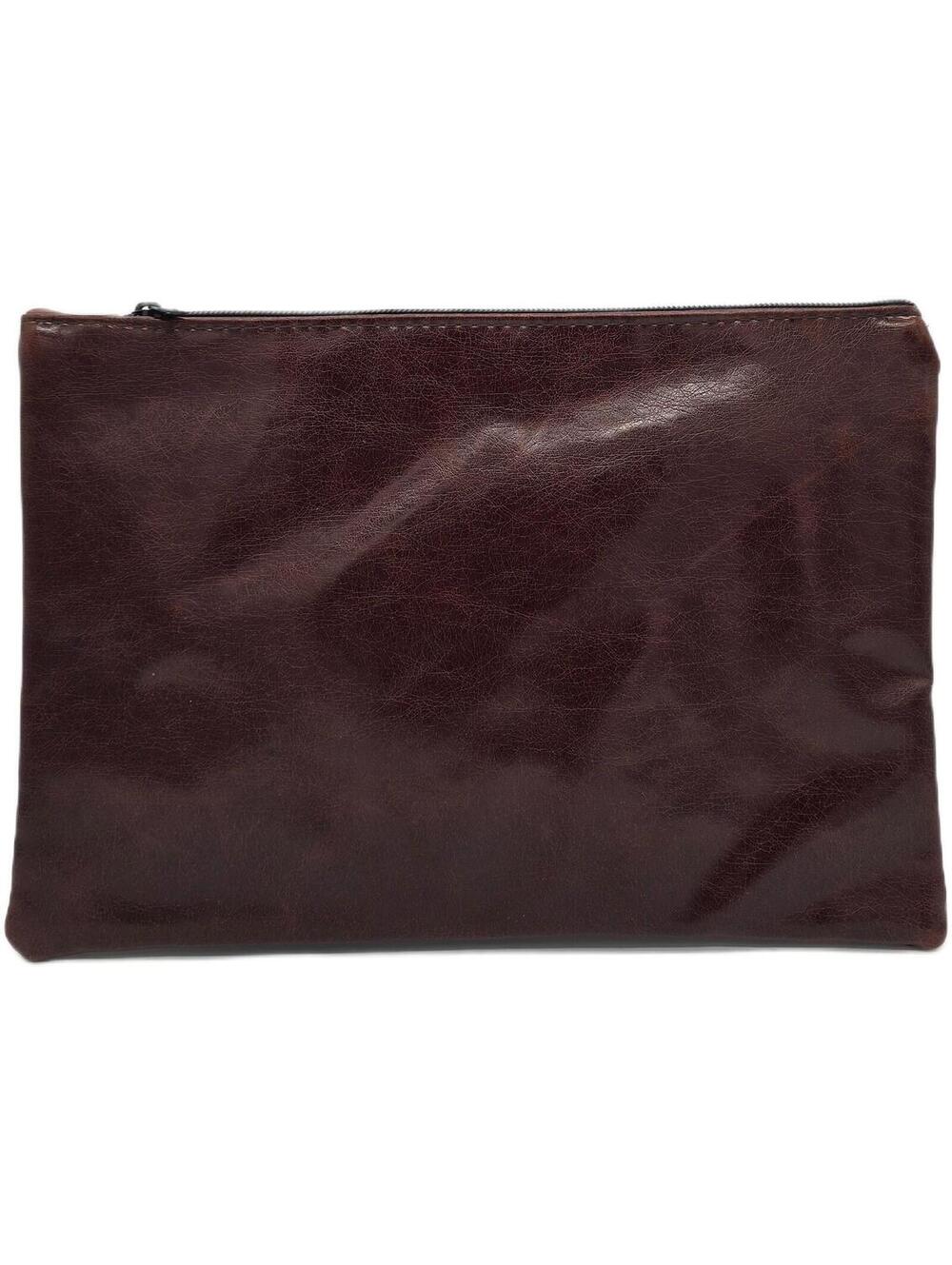 Brown Faux Leather Zippered Pouch